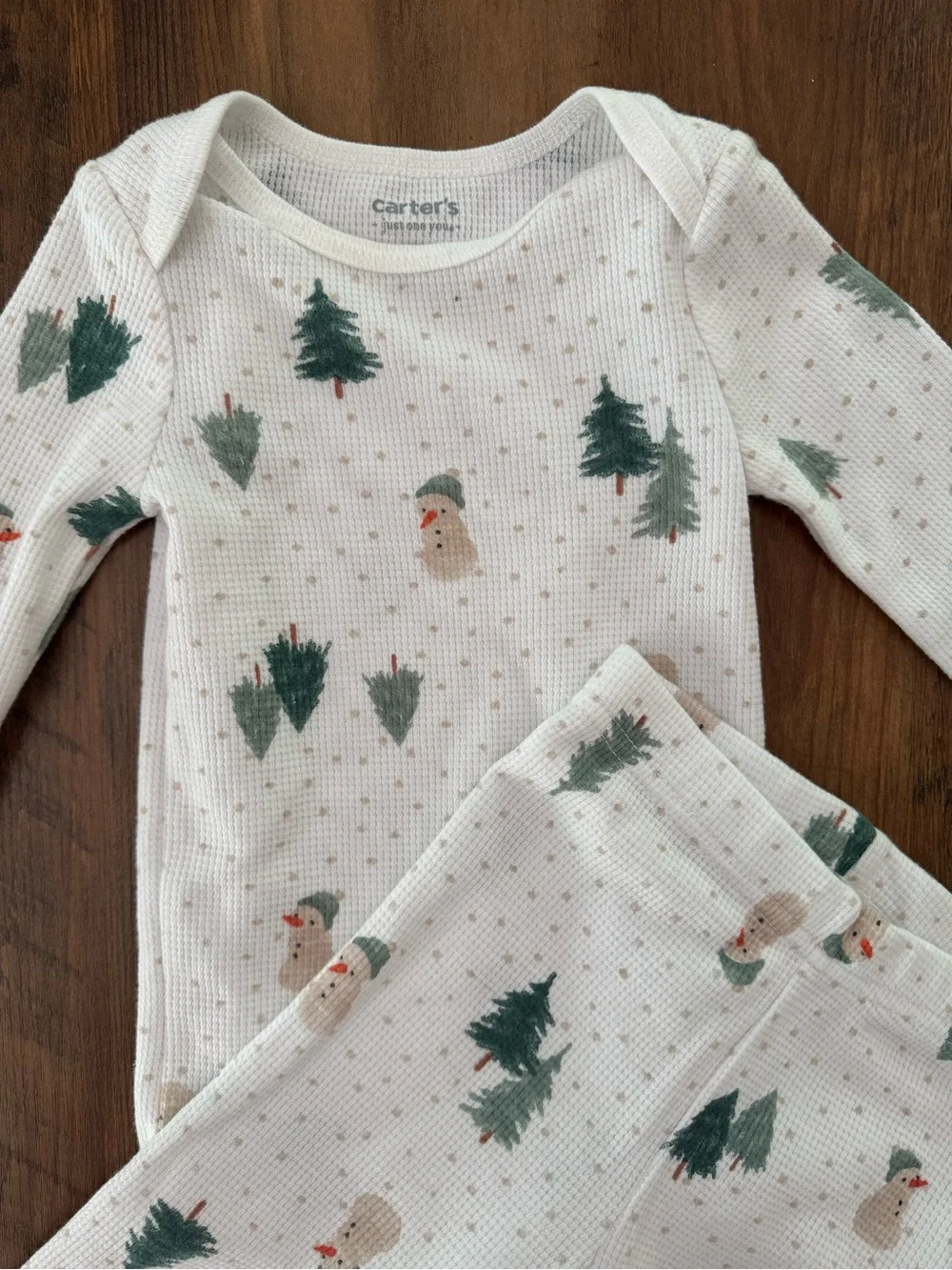 Carter's Baby Pine Tree & Snowman Thermal Set - White & Green